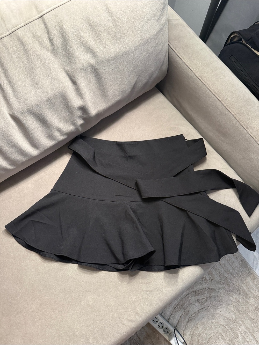 Zara Black Flared Wrap Skirt with Tie Detail